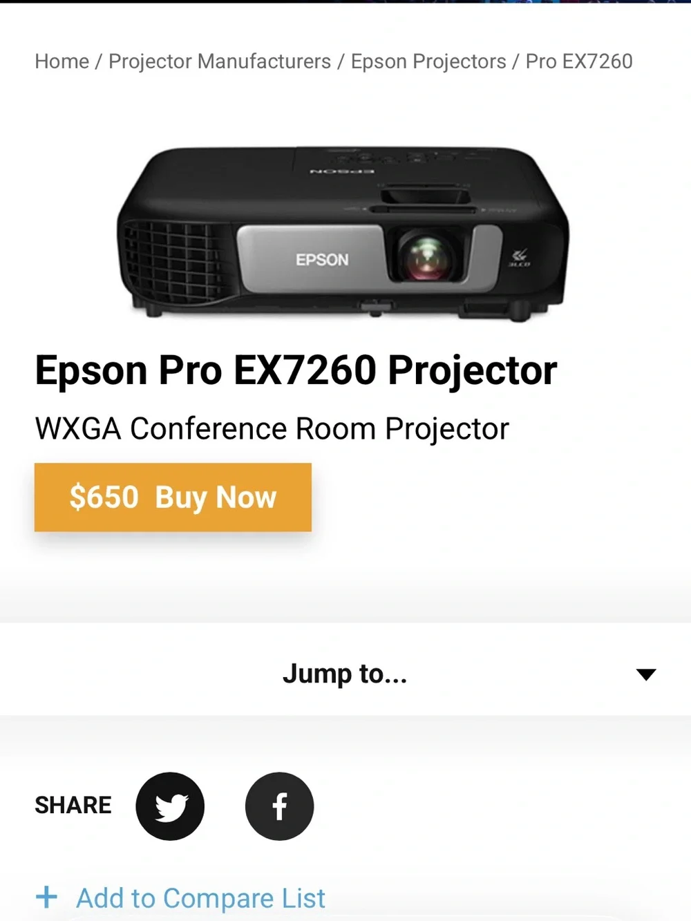 Epson Pro EX7260 Projector